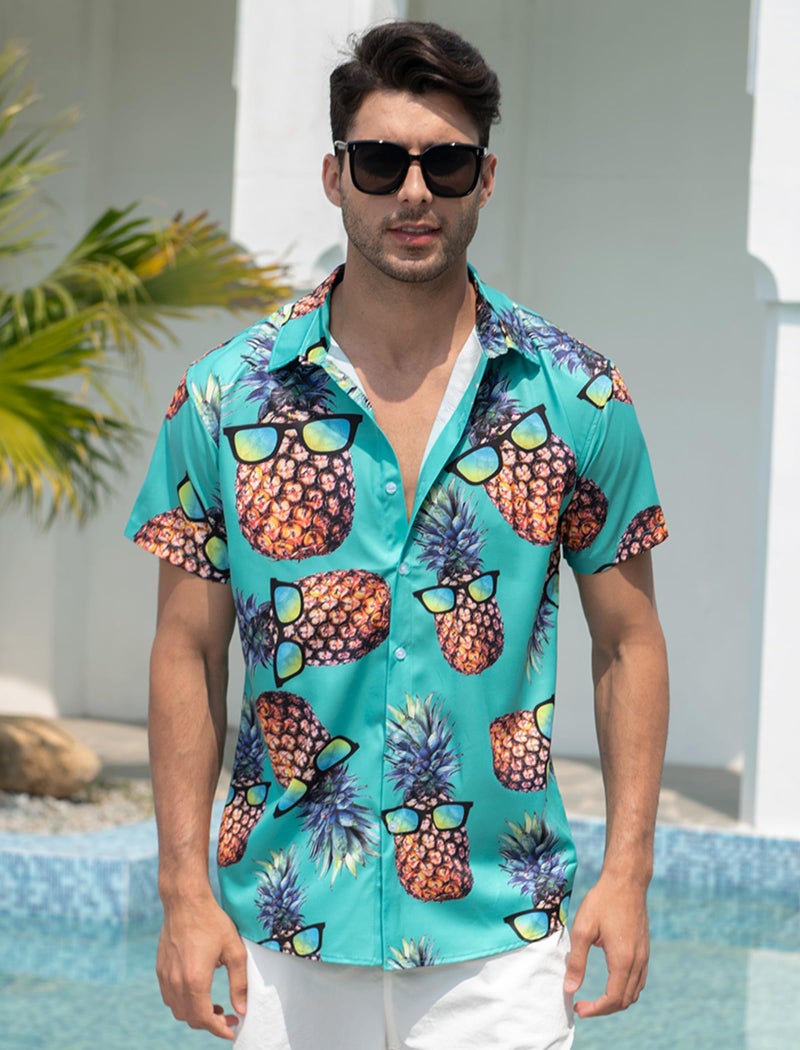 ALISISTER Men's Hawaiian Shirt Pineapple Sunglasses Button Down Short Sleeve Shirts Funny Novelty Tropical Beach Tops - Image 2